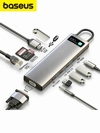 Хаб Baseus Metal Gleam 11 в 1 (4K@60 Hz Clarity) VGA, RJ45, HDMI)