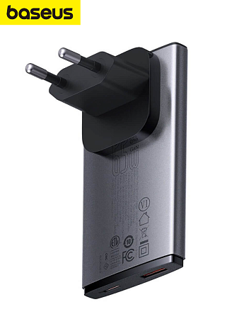Сетевое зарядное устройство угловое 65W Baseus GaN5 Pro Fast Charger 1C+1U + Кабель Type-C 1m 
