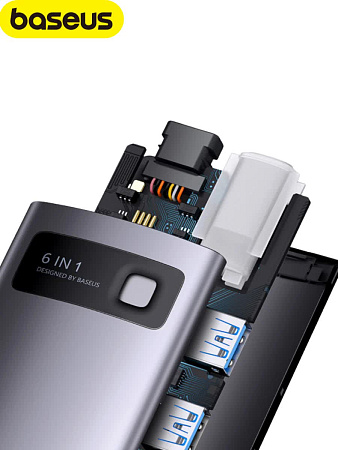 Хаб Baseus StarJoy 6 в 1 (HDMI, USB-Aх3, PD, VGA)