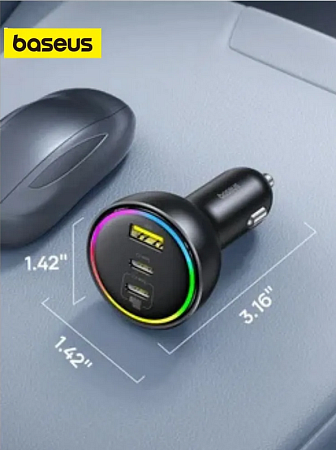 Автомобильная быстрая зарядка Baseus в прикуриватель, Multi-Port, C+C+U, 152,5 Вт.  в магазине RTR-Instrument.ru, фото 