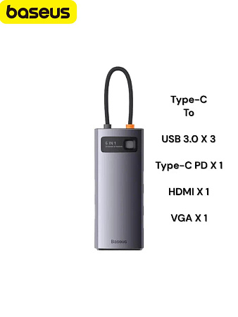 Хаб Baseus StarJoy 6 в 1 (HDMI, USB-Aх3, PD, VGA)