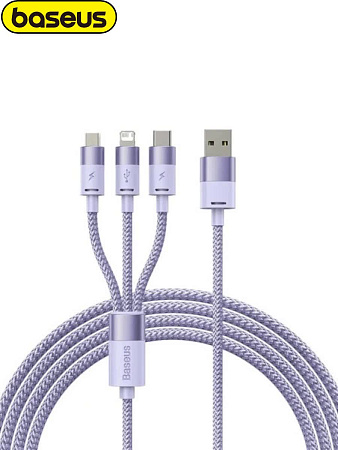 Кабель Baseus 3 в 1 One for Three (USB-A to M+L+C 3,5A) Фиолетовый