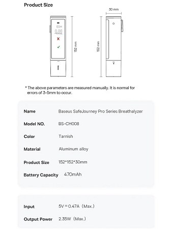 Алкотестер Baseus SafeJourney Pro Series Breathalyzer CRX060014