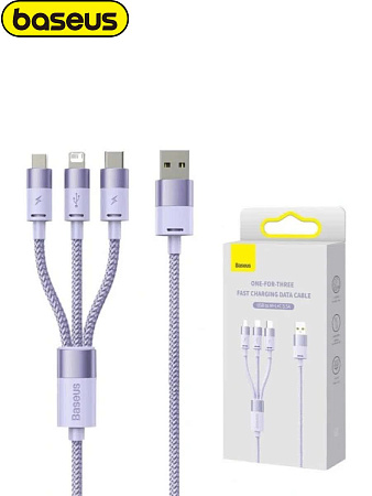 Кабель Baseus 3 в 1 One for Three (USB-A to M+L+C 3,5A) Фиолетовый