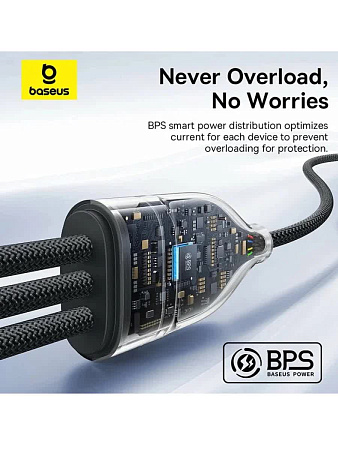 Кабель Baseus 3 в 1 - 60w Type C*3 iP*1 - 1.5 m черный