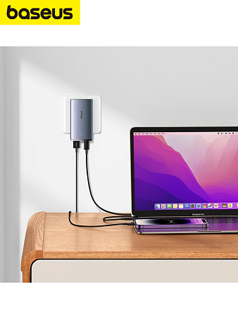 Сетевое зарядное устройство угловое 65W Baseus GaN5 Pro Fast Charger 1C+1U + Кабель Type-C 1m 