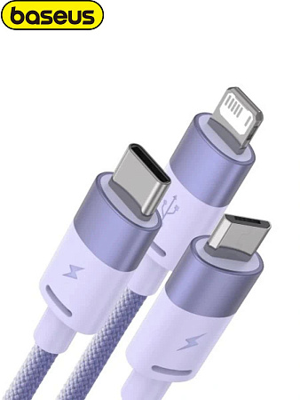 Кабель Baseus 3 в 1 One for Three (USB-A to M+L+C 3,5A) Фиолетовый