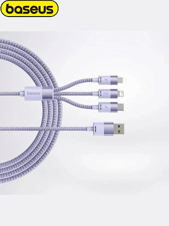 Кабель Baseus 3 в 1 One for Three (USB-A to M+L+C 3,5A) Фиолетовый