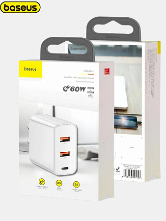  Сетевое зарядное устройство Baseus 60w (2 U + C) Speed PPS