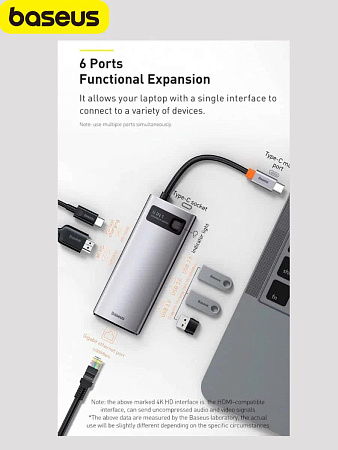 Хаб Baseus StarJoy 6 в 1 (HDMI, USB-Aх3, PD, VGA)
