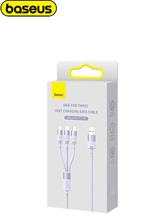 Кабель Baseus 3 в 1 One for Three (USB-A to M+L+C 3,5A) Фиолетовый